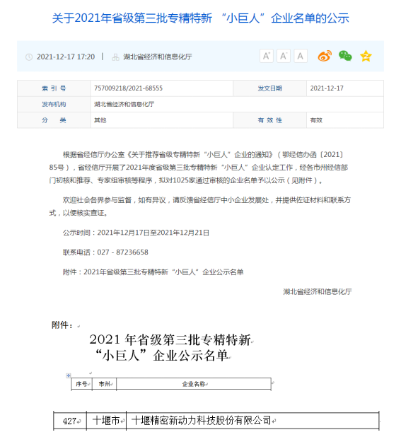 喜訊！公司獲得省級專精特新“小巨人”企業(yè)榮譽稱號